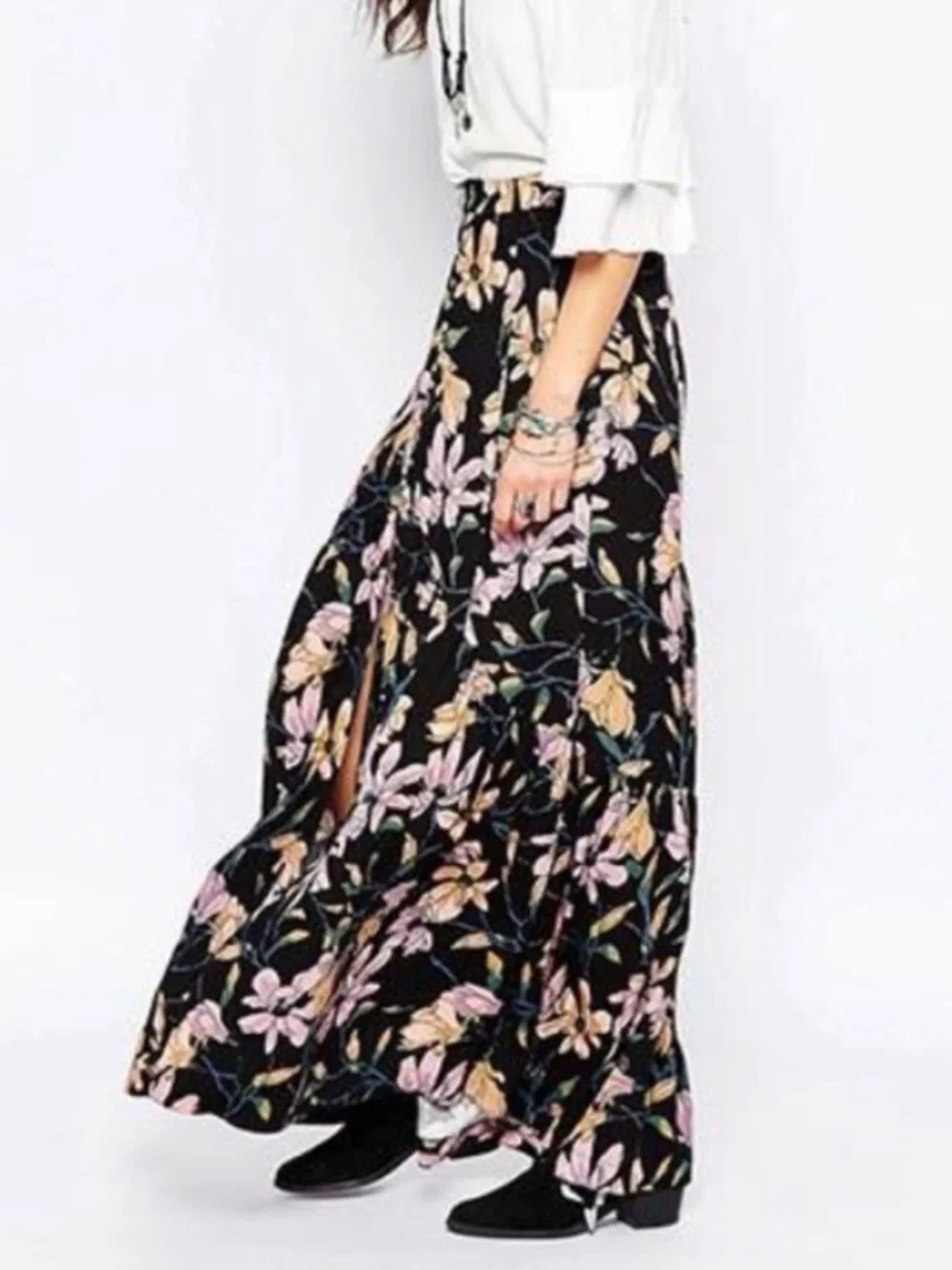 Free People Smooth Sailing Maxi Skirt Button Front Dark Floral Size 8